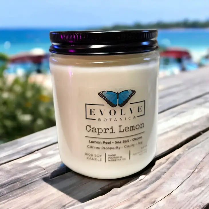 Capri Lemon Wood Wick Gemstone Soy Candle with Citrine – Fresh & Invigorating Scent