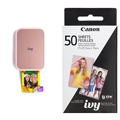 Canon Ivy 2 Mini Photo Printer, Print from Compatible iOS & Android Devices, Sticky-Back Prints, Blush Pink