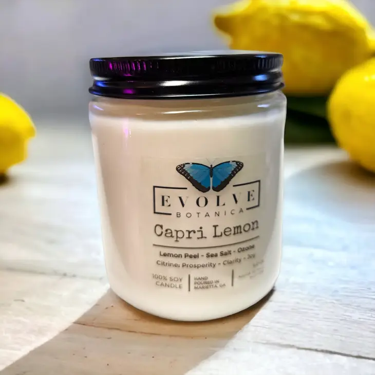 Capri Lemon Wood Wick Gemstone Soy Candle with Citrine – Fresh & Invigorating Scent