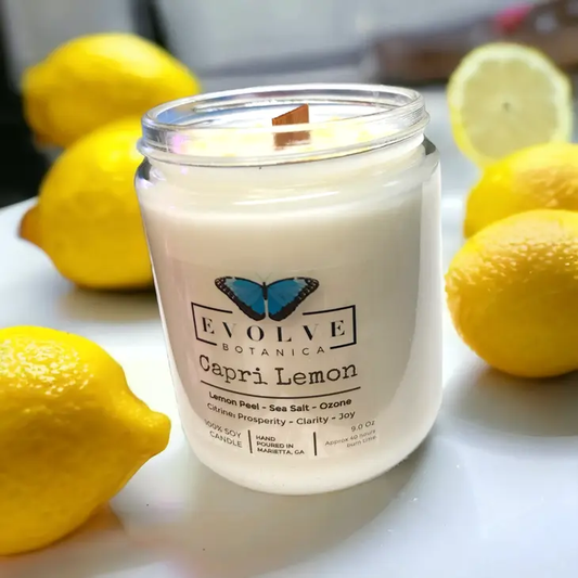 Capri Lemon Wood Wick Gemstone Soy Candle with Citrine – Fresh & Invigorating Scent